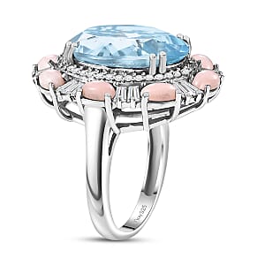  D'Joy Sky Blue Topaz and Multi Gemstone 13.15 ctw Sky Night Ring in Rhodium Over Sterling Silver (Size 9.0)
