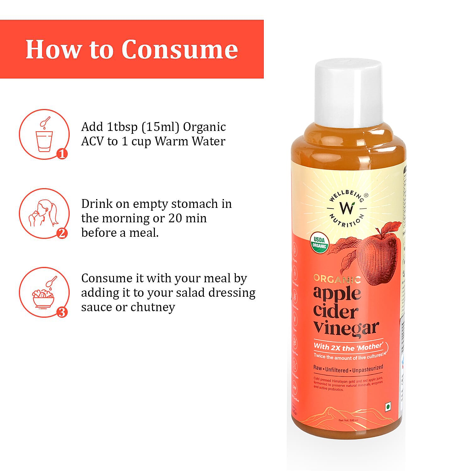 Wellbeing Nutrition Apple Cider Vinegar (2X Mother) | 500 ml