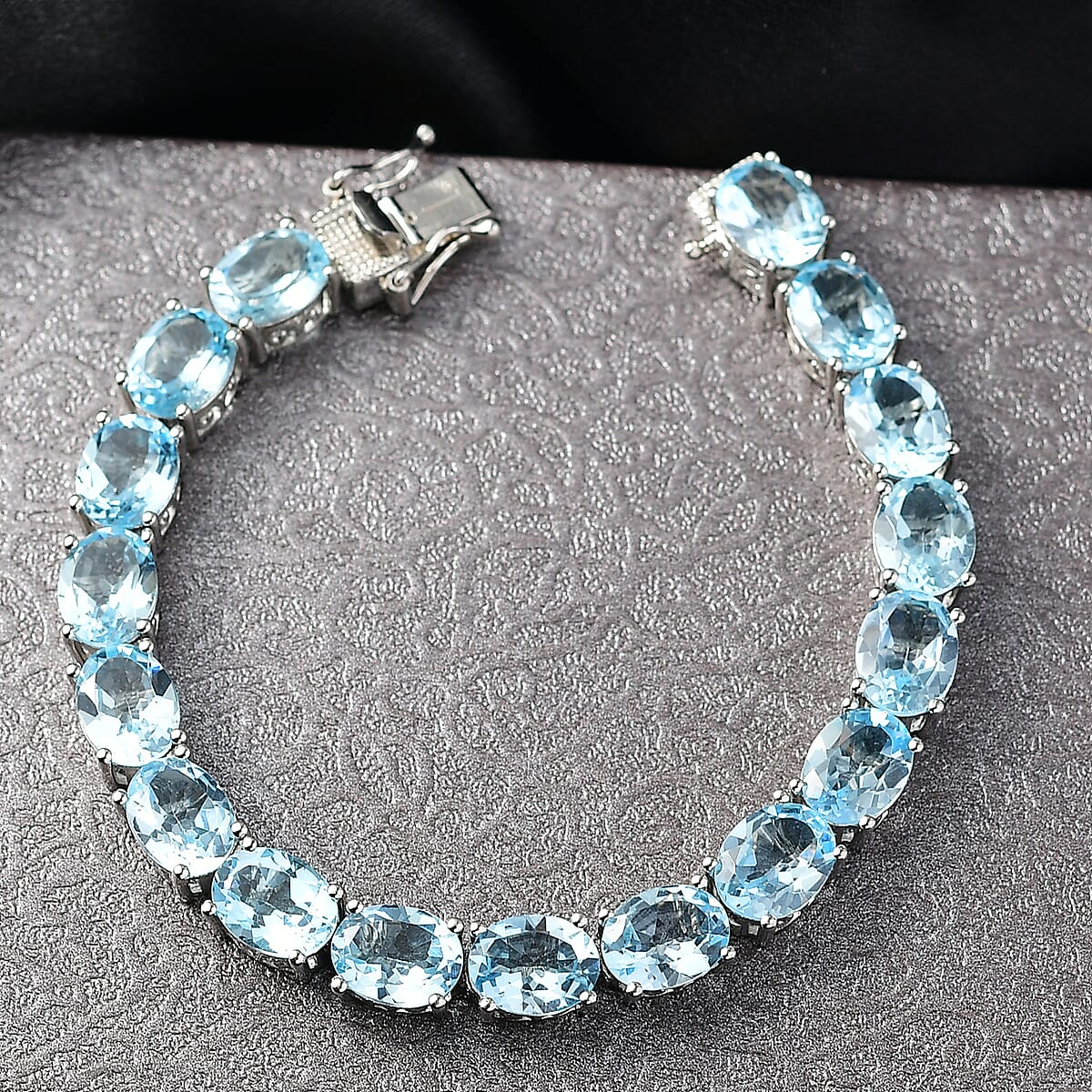 EverTrue Sky Blue Topaz 44.10 ctw Vintage Romance Bracelet in Platinum Bond (8.00 In) image number 1