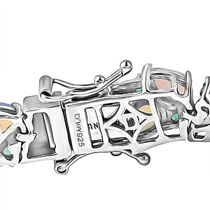 D'Joy Premium Ethiopian Welo Opal and Kagem Zambian Emerald 13.35 ctw Vine Leaf Bracelet in Rhodium Over Sterling Silver (7.25 In) (Del. in 5-7 Days)