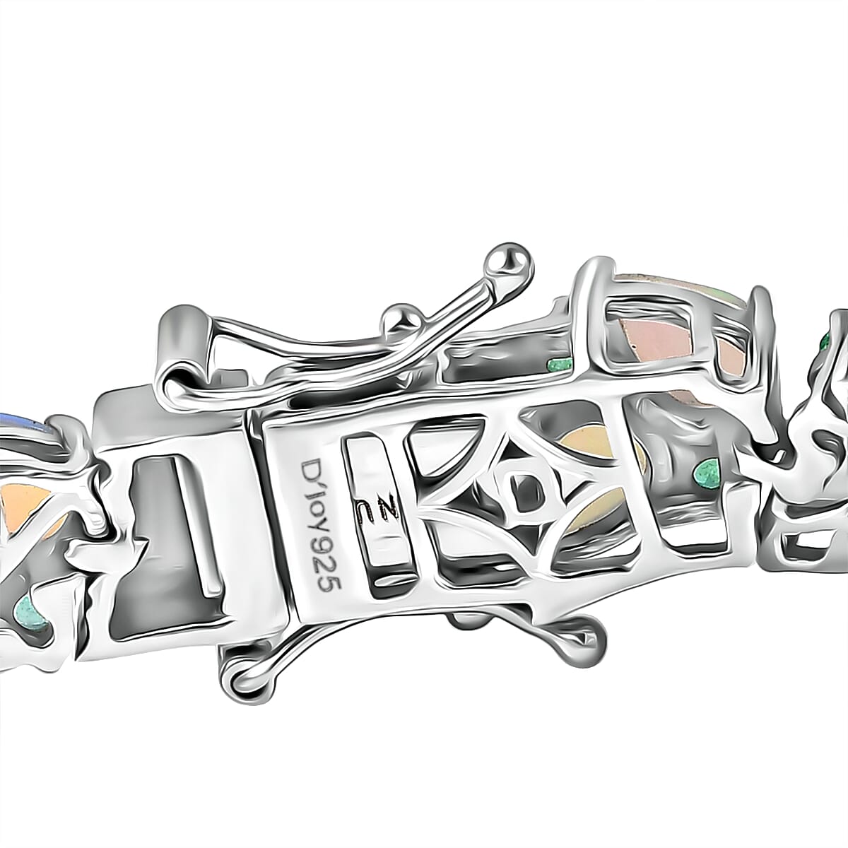 D'Joy Premium Ethiopian Welo Opal and Kagem Zambian Emerald 15.00 ctw Vine Leaf Bracelet in Rhodium Over Sterling Silver (8.00 In) image number 3