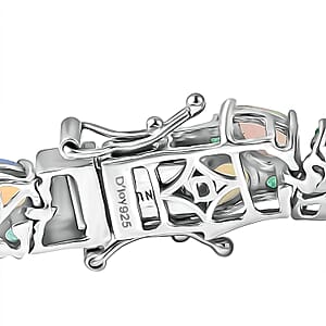 D'Joy Premium Ethiopian Welo Opal and Kagem Zambian Emerald 15.00 ctw Vine Leaf Bracelet in Rhodium Over Sterling Silver (8.00 In)