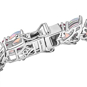 D'Joy Premium Ethiopian Welo Opal and Niassa Ruby (FF) 16.20 ctw Vine Leaf Bracelet in Rhodium Over Sterling Silver (7.25 In)