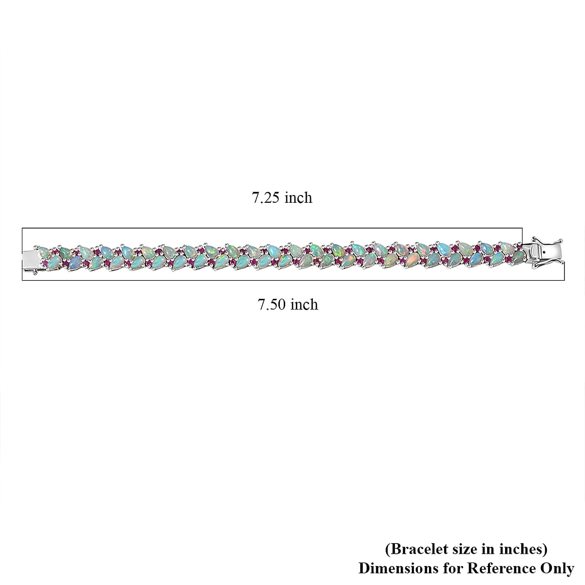 D'Joy Premium Ethiopian Welo Opal and Niassa Ruby (FF) 16.20 ctw Vine Leaf Bracelet in Rhodium Over Sterling Silver (7.25 In) image number 4