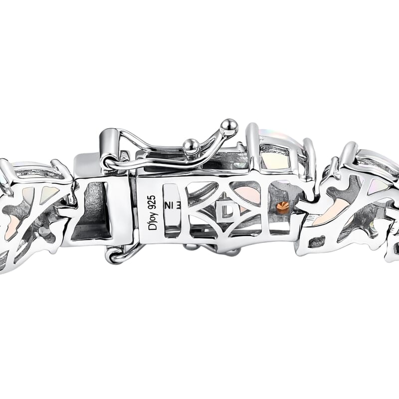 D'Joy Premium Ethiopian Welo Opal and Multi Sapphire 12.90 ctw Vine Leaf Bracelet in Rhodium Over Sterling Silver (6.50 In)