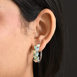 D'Joy Premium Ethiopian Welo Opal and Kagem Zambian Emerald 4.40 ctw Earrings in Rhodium Over Sterling Silver