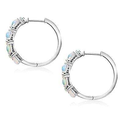 D'Joy Premium Ethiopian Welo Opal and Kagem Zambian Emerald 4.40 ctw Vine Leaf Earrings in Rhodium Over Sterling Silver