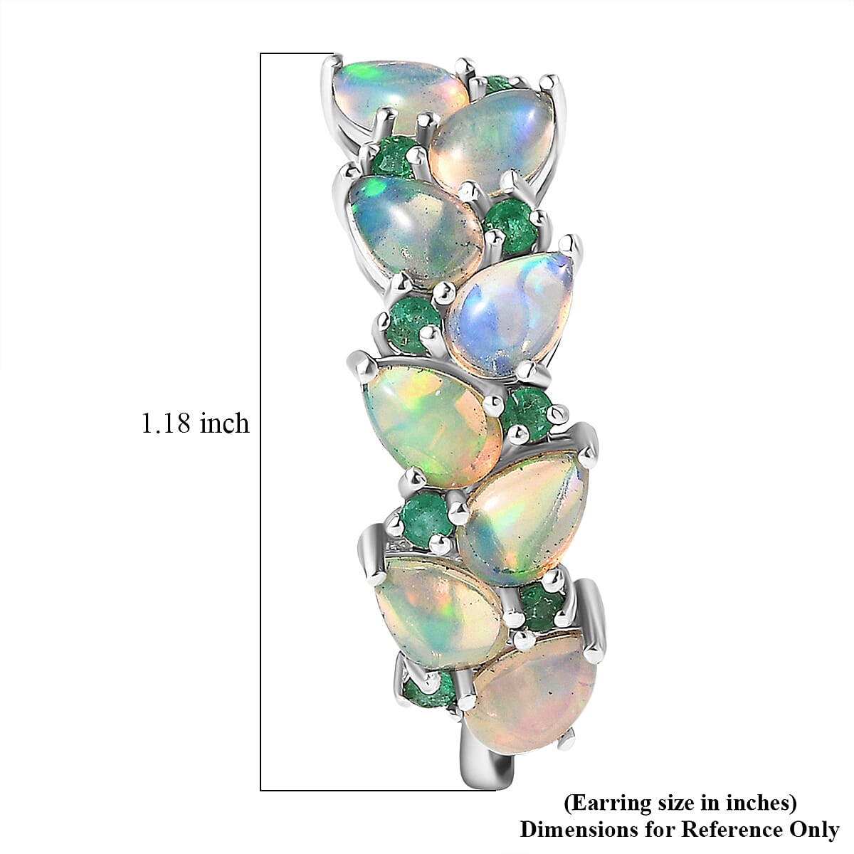 D'Joy Premium Ethiopian Welo Opal and Kagem Zambian Emerald 4.40 ctw Vine Leaf Earrings in Rhodium Over Sterling Silver