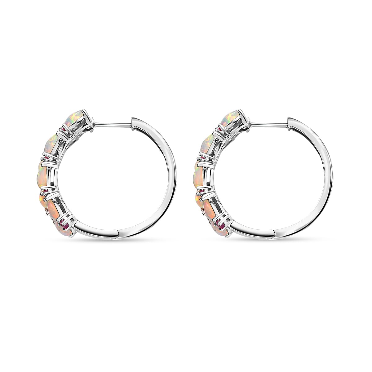 D'Joy Premium Ethiopian Welo Opal and Niassa Ruby (FF) 5.40 ctw Vine Leaf Earrings in Rhodium Over Sterling Silver image number 3