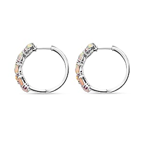 D'Joy Premium Ethiopian Welo Opal and Niassa Ruby (FF) 5.40 ctw Vine Leaf Earrings in Rhodium Over Sterling Silver