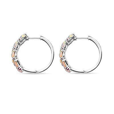 D'Joy Premium Ethiopian Welo Opal and Niassa Ruby (FF) 5.40 ctw Vine Leaf Earrings in Rhodium Over Sterling Silver