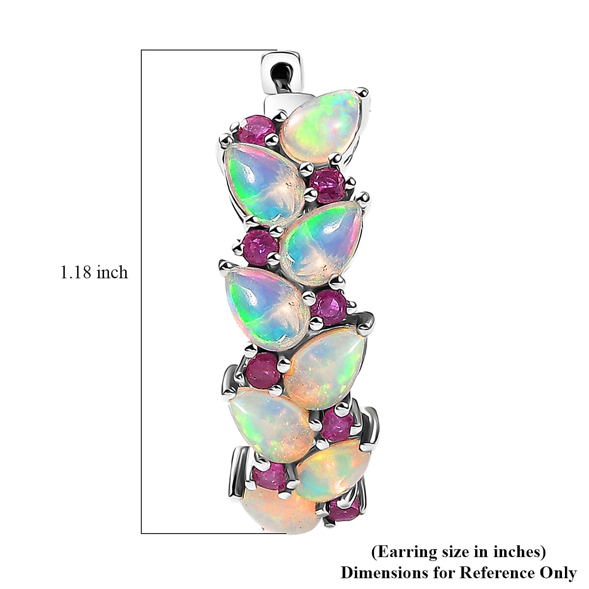 D'Joy Premium Ethiopian Welo Opal and Niassa Ruby (FF) 5.40 ctw Vine Leaf Earrings in Rhodium Over Sterling Silver image number 4