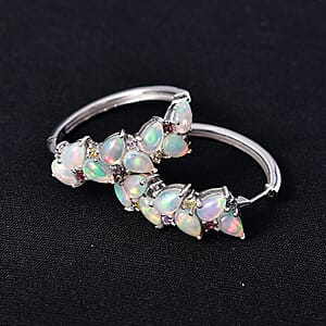 D'Joy Premium Ethiopian Welo Opal and Multi Sapphire 4.60 ctw Earrings in Rhodium Over Sterling Silver