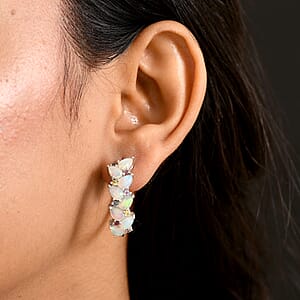 D'Joy Premium Ethiopian Welo Opal and Multi Sapphire 4.60 ctw Earrings in Rhodium Over Sterling Silver
