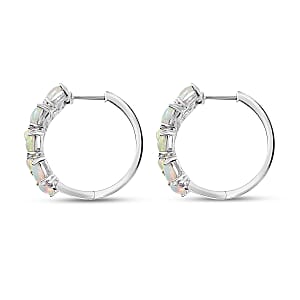 D'Joy Premium Ethiopian Welo Opal and Multi Sapphire 4.60 ctw Earrings in Rhodium Over Sterling Silver