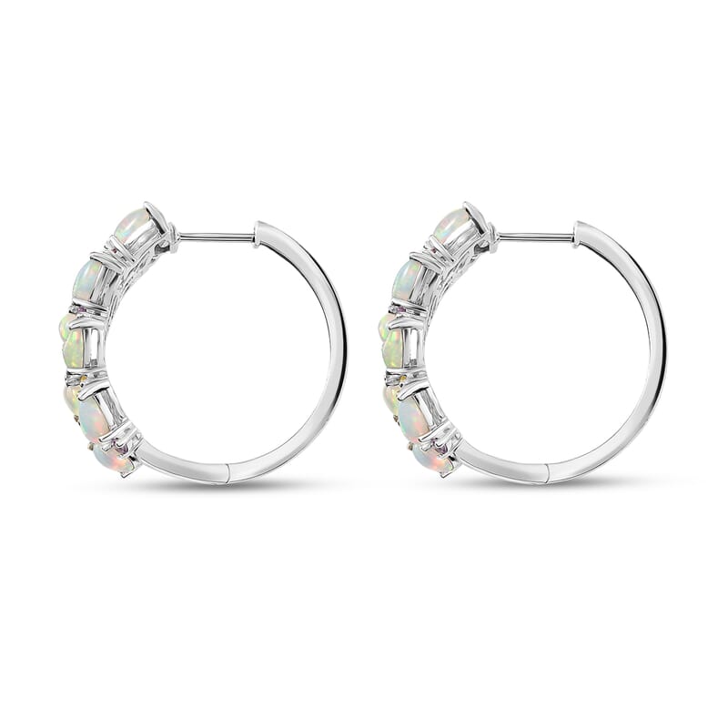 D'Joy Premium Ethiopian Welo Opal and Multi Sapphire 4.60 ctw Vine Leaf Earrings in Rhodium Over Sterling Silver