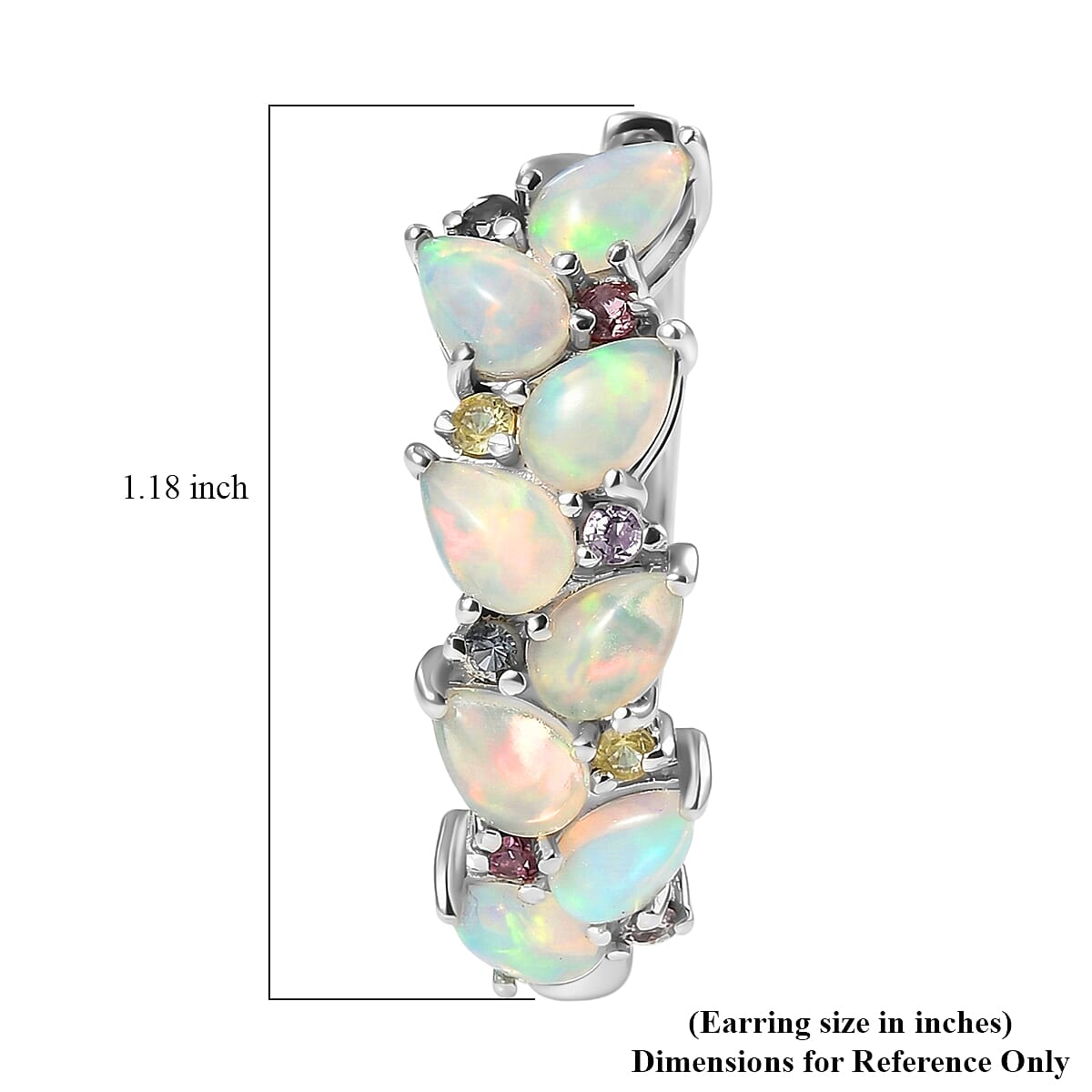 D'Joy Premium Ethiopian Welo Opal and Multi Sapphire 4.60 ctw Vine Leaf Earrings in Rhodium Over Sterling Silver