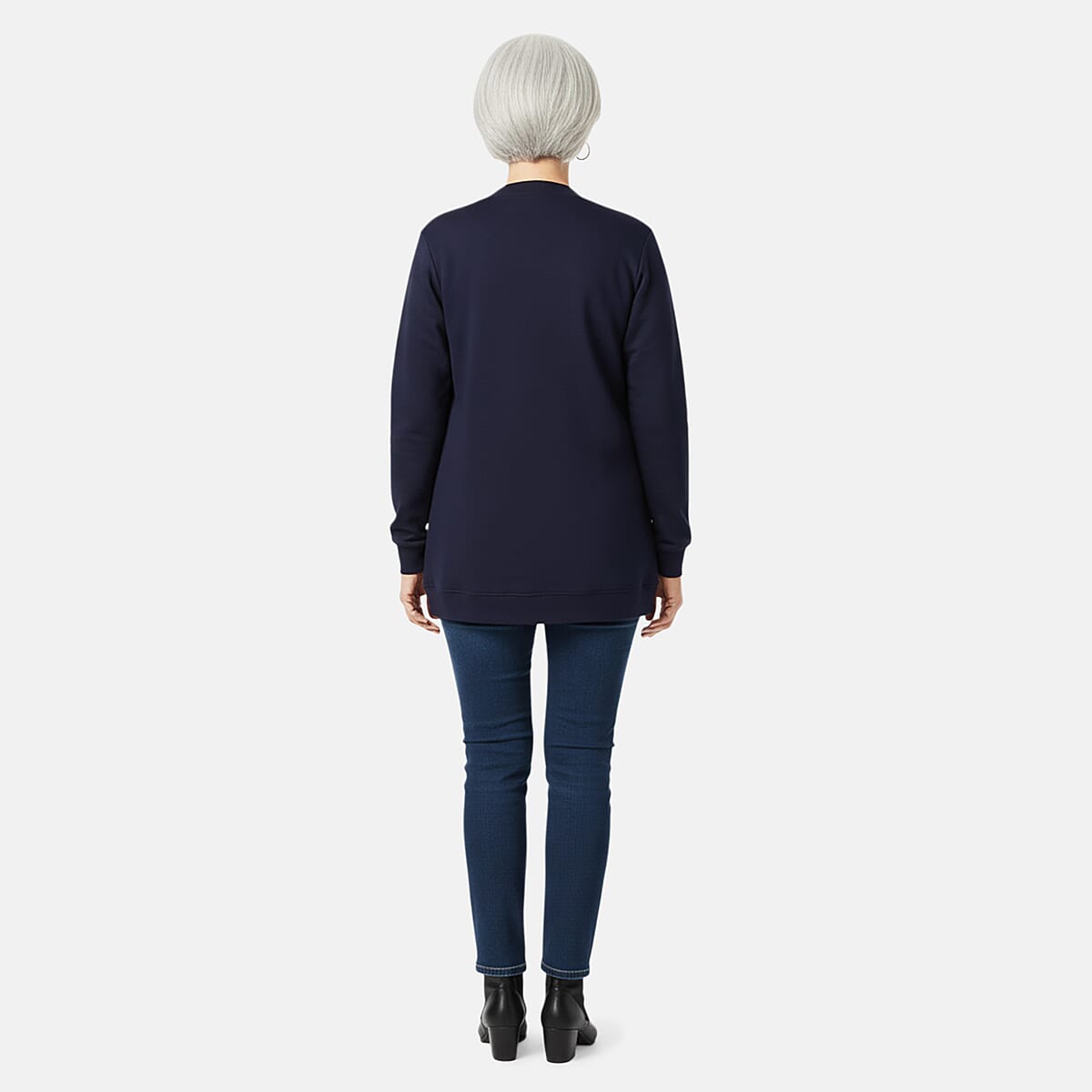 CATALOGUE CLASSIC Navy Snap Front Fleece Cardigan with Pockets - M image number 1