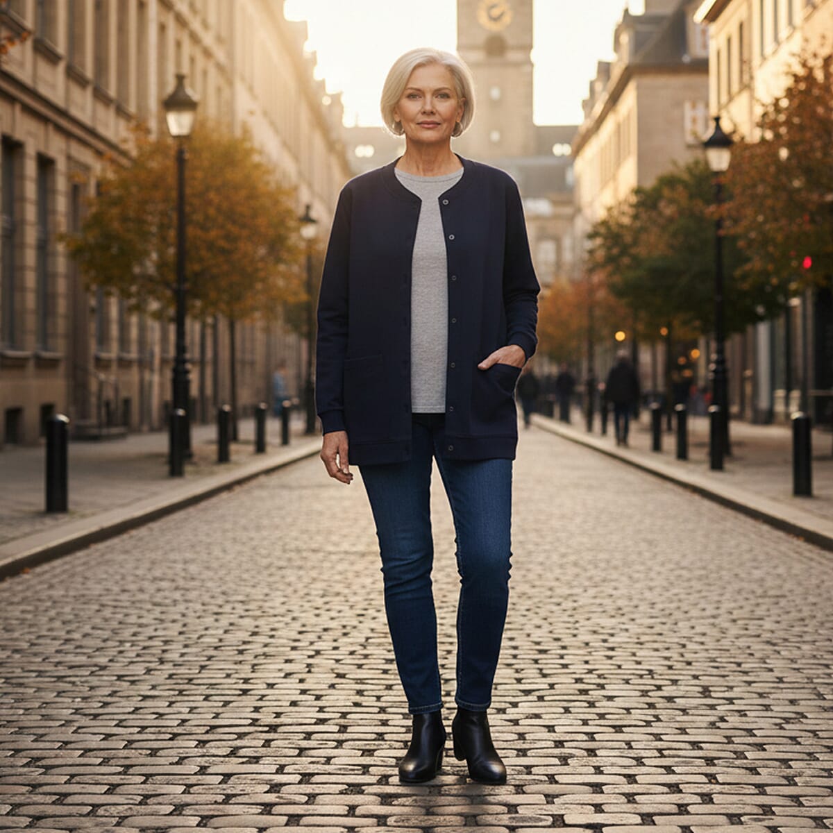 CATALOGUE CLASSIC Navy Snap Front Fleece Cardigan with Pockets - L image number 1