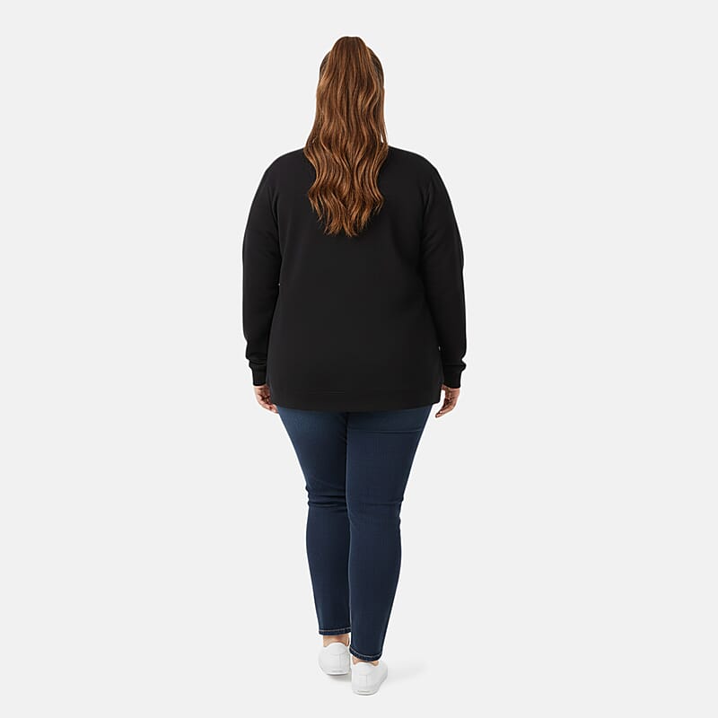 CATALOGUE CLASSIC Black Snap Front Fleece Cardigan with Pockets - 3X