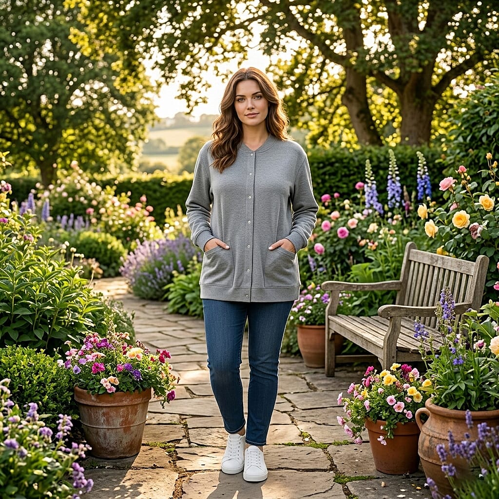 CATALOGUE CLASSIC Heather Gray Snap Front Fleece Cardigan with Pockets - 2X