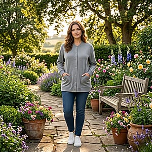 CATALOGUE CLASSIC Heather Gray Snap Front Fleece Cardigan with Pockets - 2X