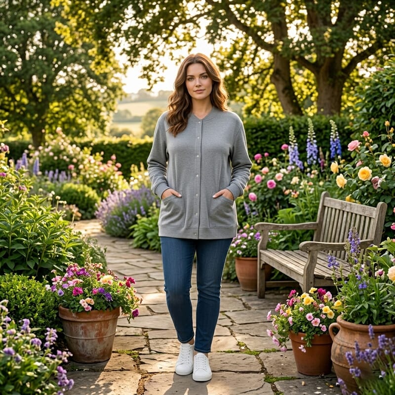 CATALOGUE CLASSIC Heather Gray Snap Front Fleece Cardigan with Pockets - 2X