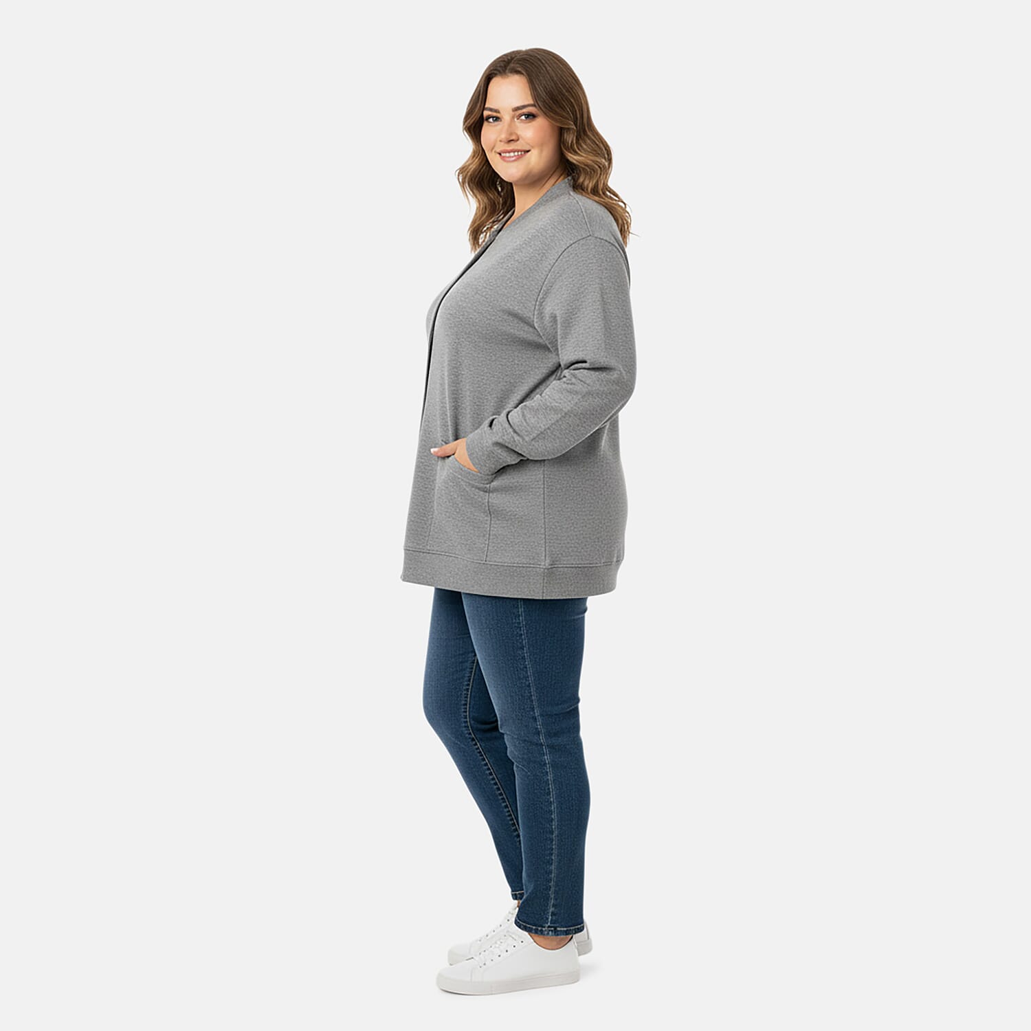 CATALOGUE CLASSIC Heather Gray Snap Front Fleece Cardigan with Pockets - 2X