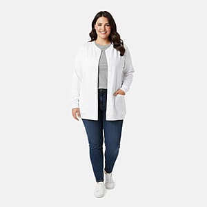 CATALOGUE CLASSIC White Snap Front Fleece Cardigan with Pockets - 2X
