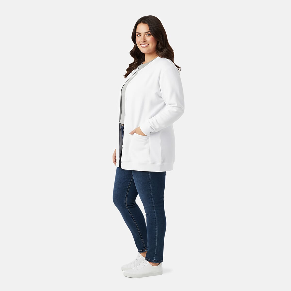 CATALOGUE CLASSIC White Snap Front Fleece Cardigan with Pockets - 3X image number 2