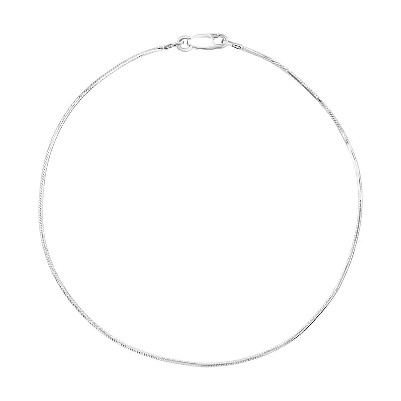 Diamond-cut Snake Chain Anklet in Rhodium Over Sterling Silver (10 In) 2.25 Grams