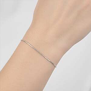 Diamond-cut Snake Chain Anklet in Rhodium Over Sterling Silver (10 In) 2.25 Grams