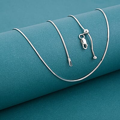Diamond-cut Snake Chain with Ball Necklace in Rhodium Over Sterling Silver 4.70 Grams 24 Inches