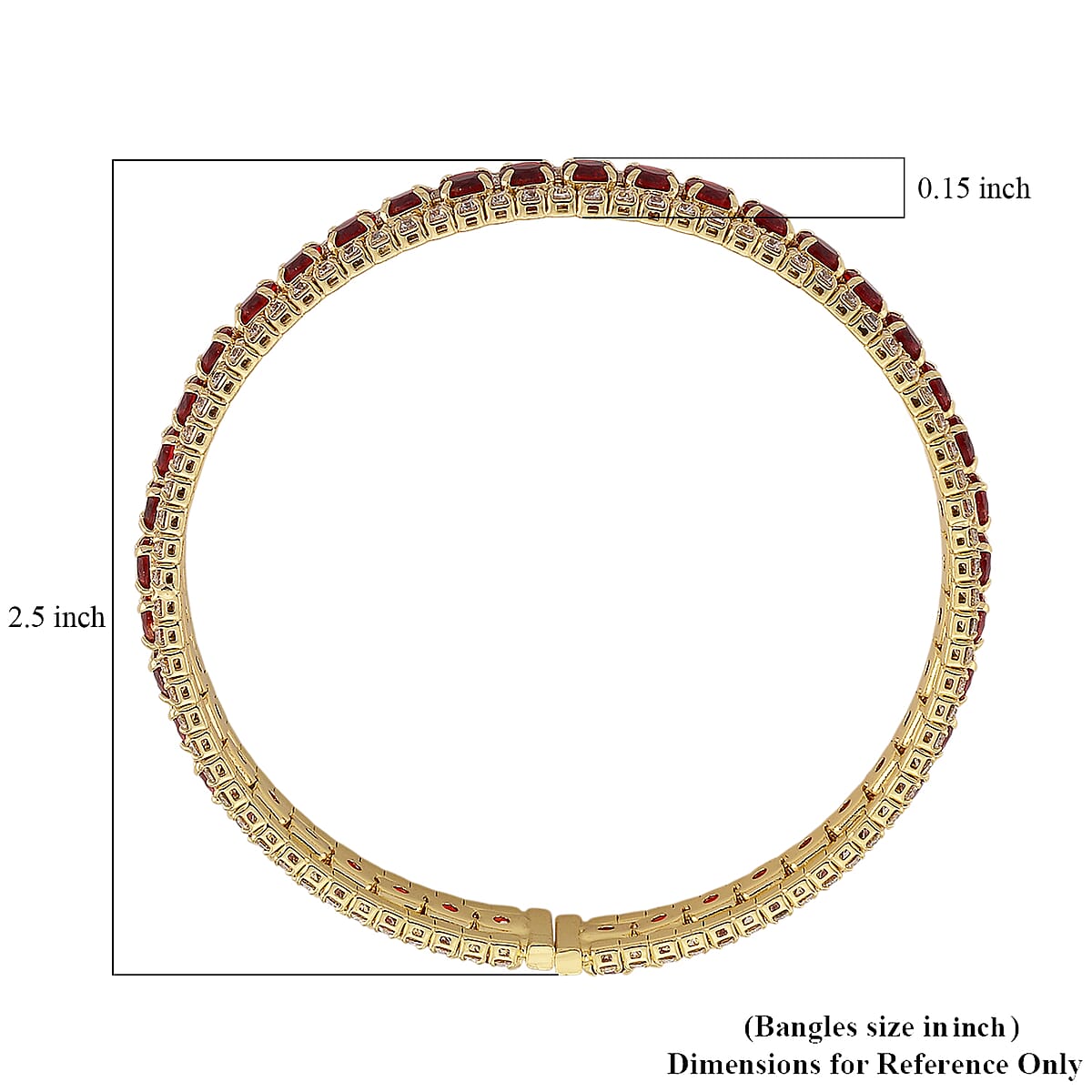 Doorbuster Simulated Ruby Color and White Diamond Cuff Bracelet in Goldtone (7.0 In) image number 5