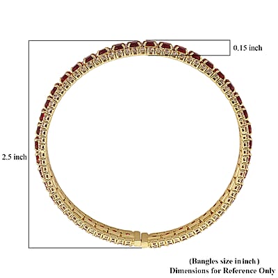 Simulated Ruby Color and White Diamond Cuff Bracelet in Goldtone (7.0 In)