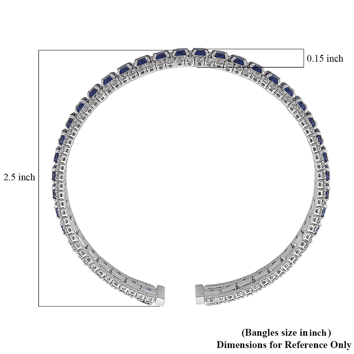  Simulated Blue and White Diamond Cuff Bracelet in Silvertone (7.0 In) image number 5