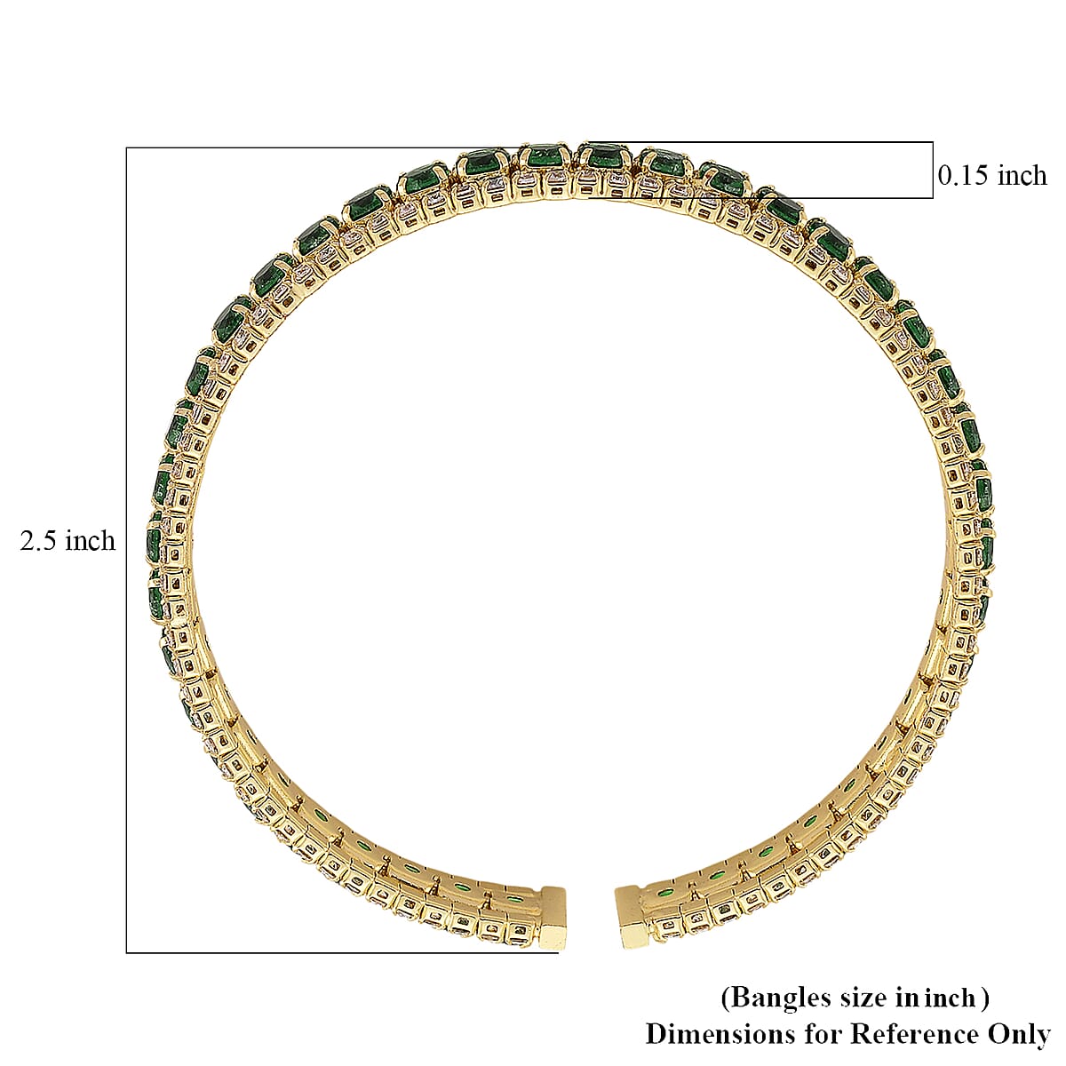 Doorbuster Simulated Green and White Diamond Cuff Bracelet in Goldtone (7.0 In) image number 5