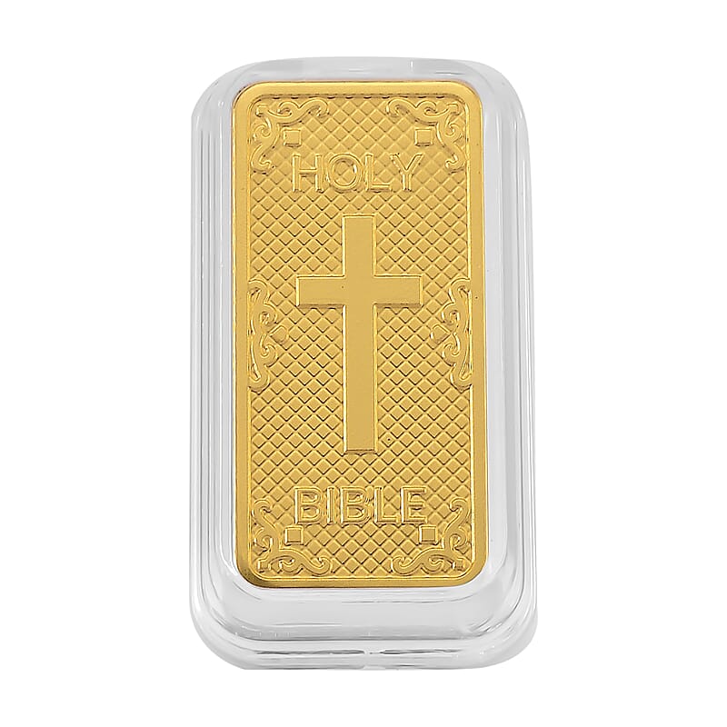 24K Golden Blessings of Faith - 3D Cross Embossed Bar (45.3x25x10mm) (1 g)