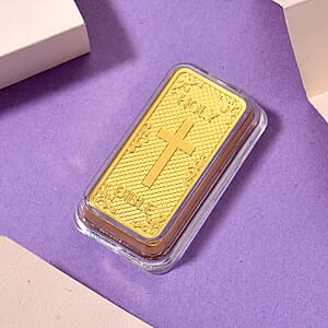 24K Golden 3D Cross Embossed Bar (45.3x25x10mm) (1 g)