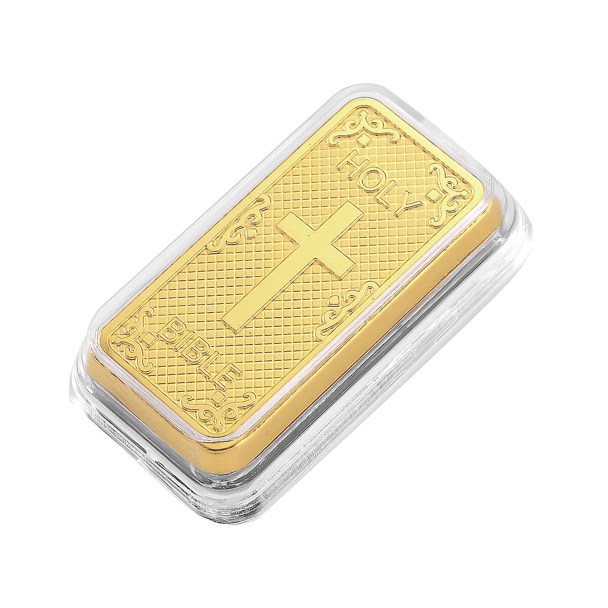 24K Golden 3D Cross Embossed Bar (45.3x25x10mm) (1 g) image number 2