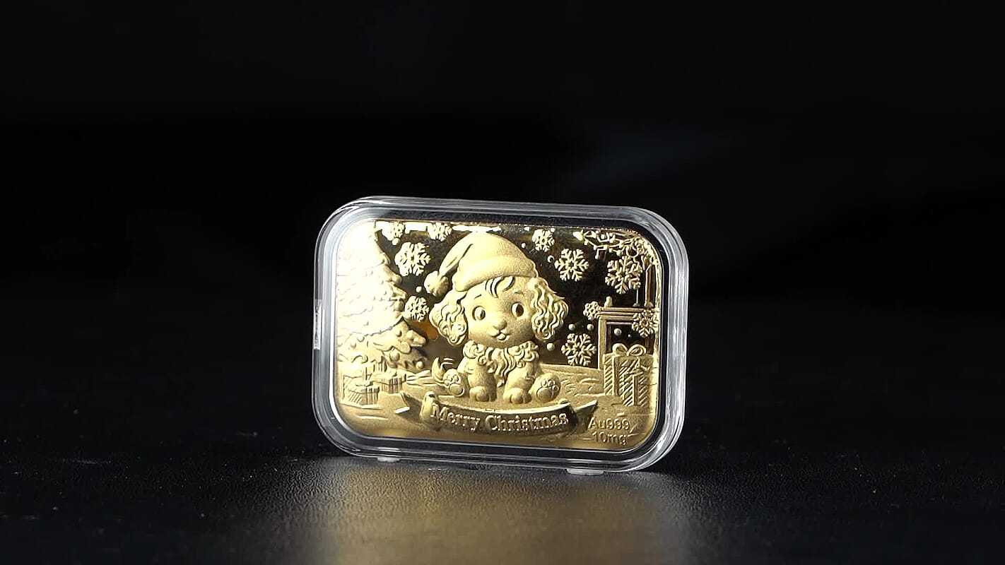 24K Golden Christmas Santa’s Puppy Emboss Sheet (31x45.5mm) 10mg