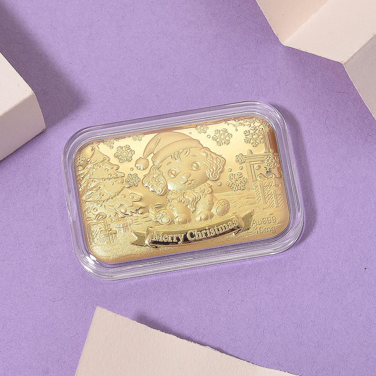 24K Golden Christmas Santa’s Puppy Emboss Sheet (31x45.5mm) 10mg image number 1