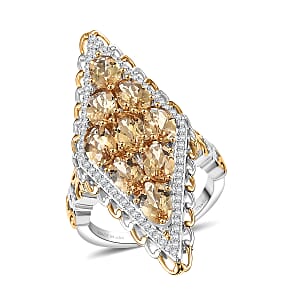 D'Joy Premium Marialite and Moissanite 3.90 ctw Art Deco Ring in 18K Vermeil YG and Rhodium Over Sterling Silver (Size 7.0)