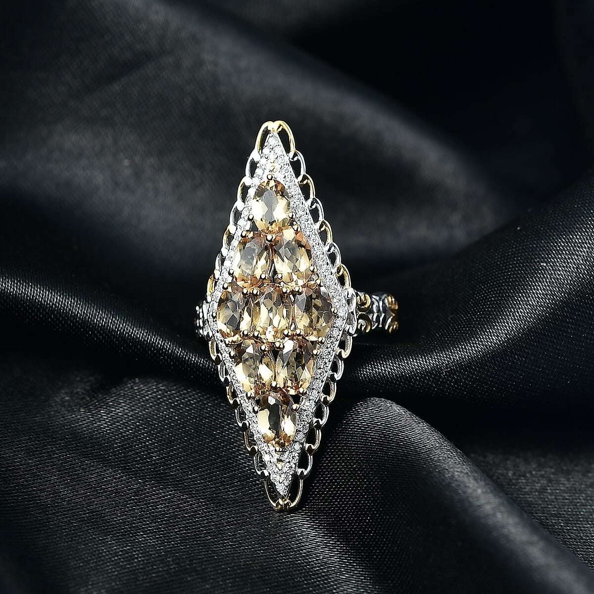 D'Joy Premium Marialite and Moissanite 3.90 ctw Art Deco Ring in 18K Vermeil YG and Rhodium Over Sterling Silver (Size 7.0) image number 1