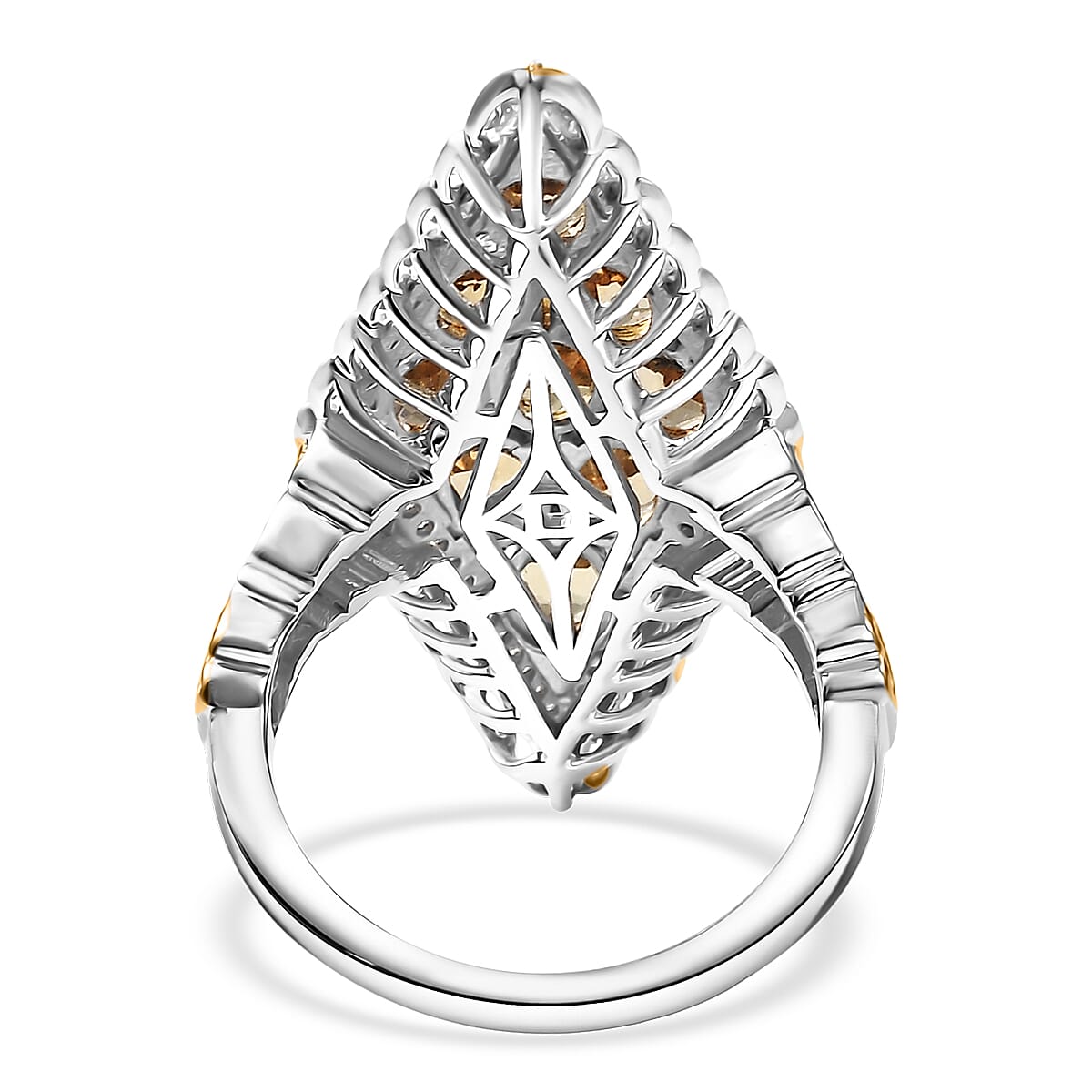 D'Joy Premium Marialite and Moissanite 3.90 ctw Art Deco Ring in 18K Vermeil YG and Rhodium Over Sterling Silver (Size 7.0) image number 4