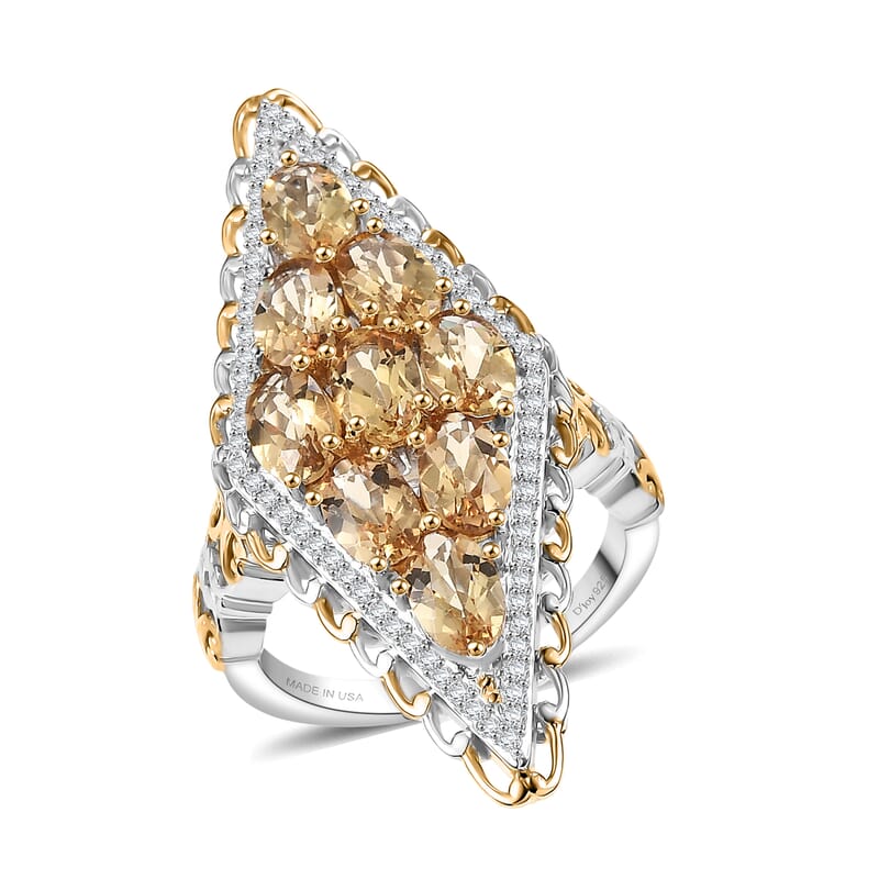 D'Joy Premium Marialite and Moissanite 3.90 ctw  Ring in 18K Vermeil YG and Rhodium Over Sterling Silver (Size 8.0)