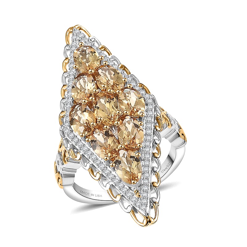 D'Joy Premium Marialite and Moissanite 3.90 ctw  Ring in 18K Vermeil YG and Rhodium Over Sterling Silver (Size 8.0)
