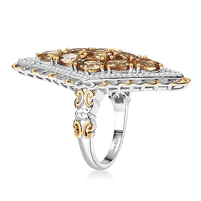 D'Joy Premium Marialite and Moissanite 3.90 ctw  Ring in 18K Vermeil YG and Rhodium Over Sterling Silver (Size 8.0)