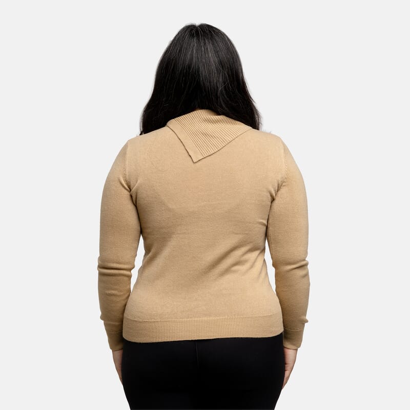 Tamsy Beige High-Neck Knit Top - S