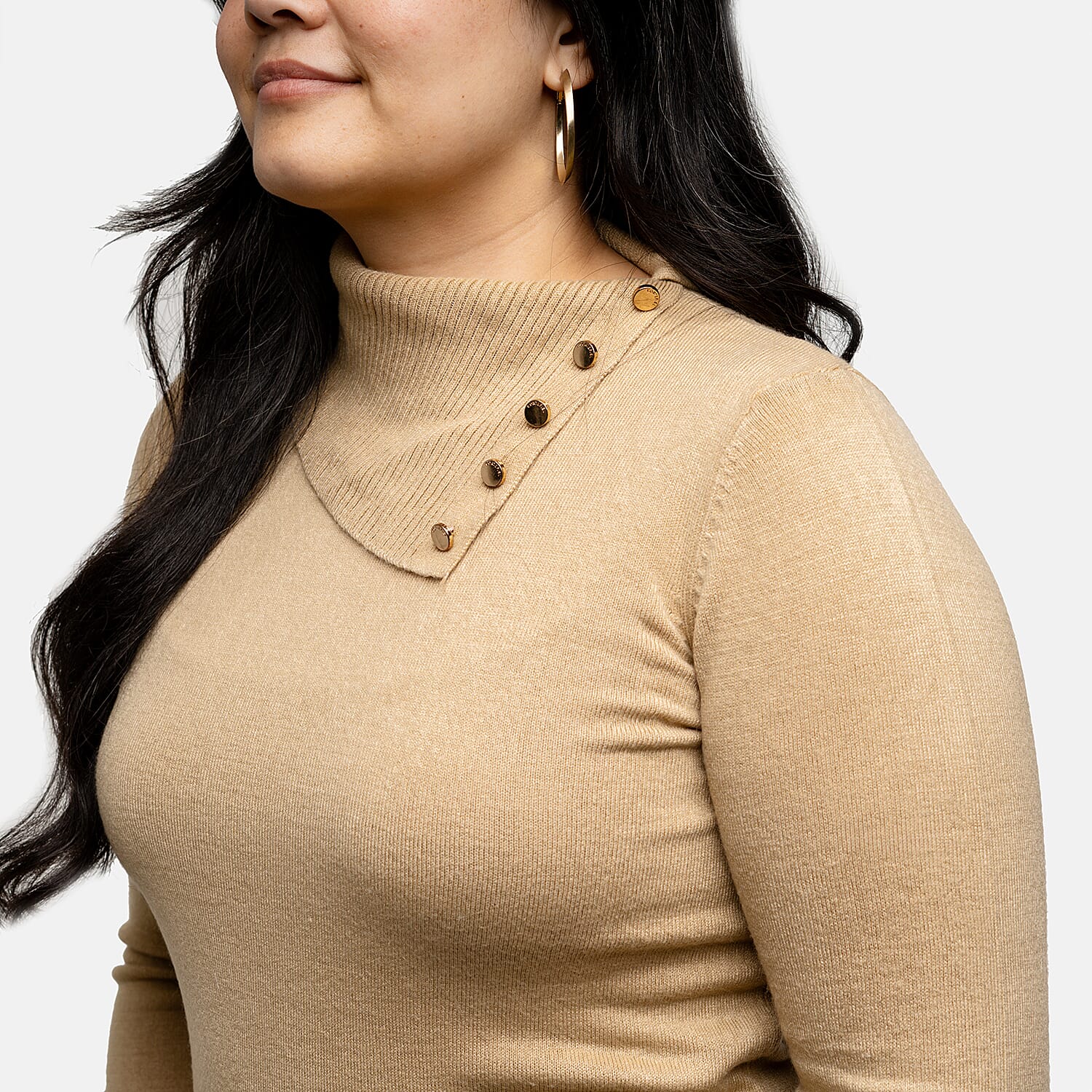 Tamsy Beige High-Neck Knit Top - S